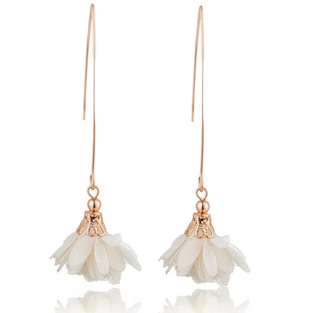 Long Off White Flower Boho Gypsy Earrings